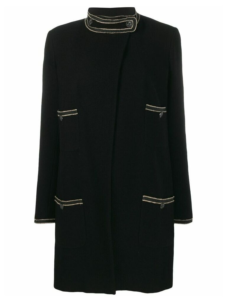 Chanel Pre-Owned stand-up neck straight coat - Black