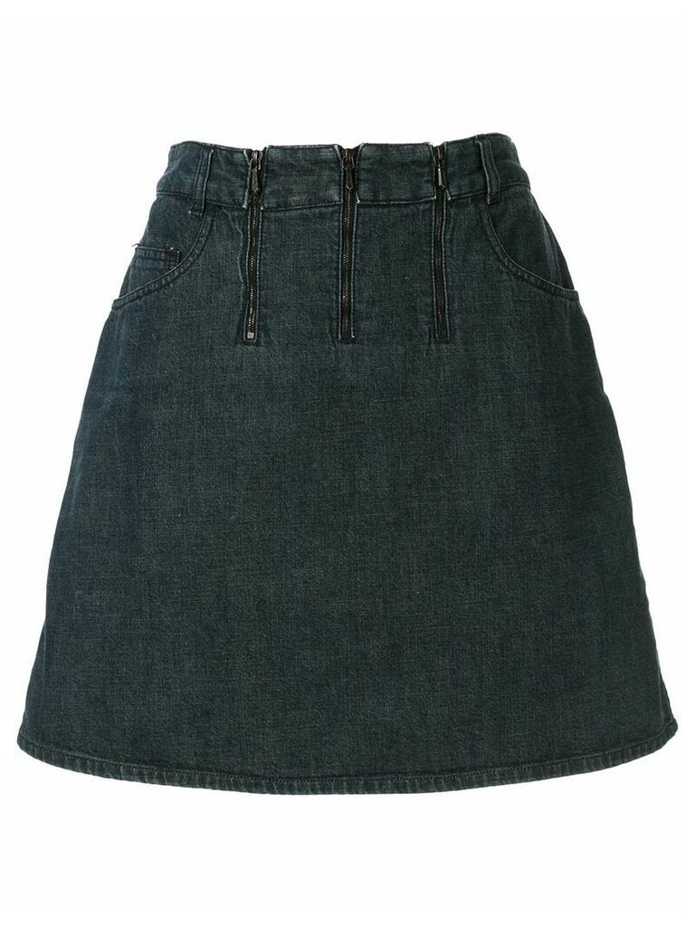 Chanel Pre-Owned triple zip denim skirt - Blue