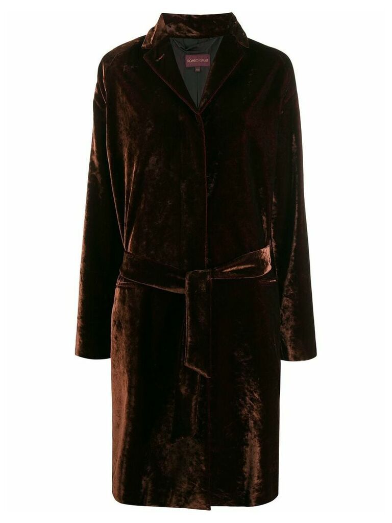 Romeo Gigli Pre-Owned 1990s velvet effect tie-waist coat - Brown