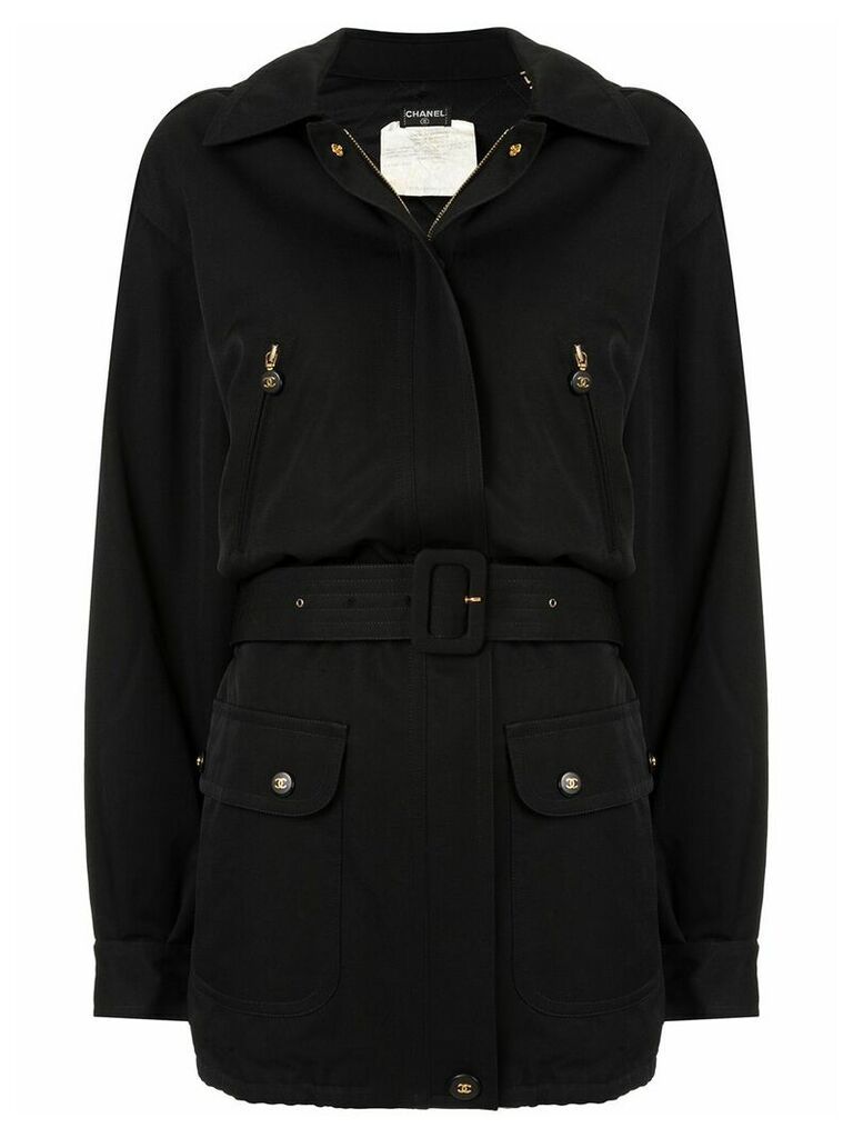 Chanel Pre-Owned CC belted coat - Black