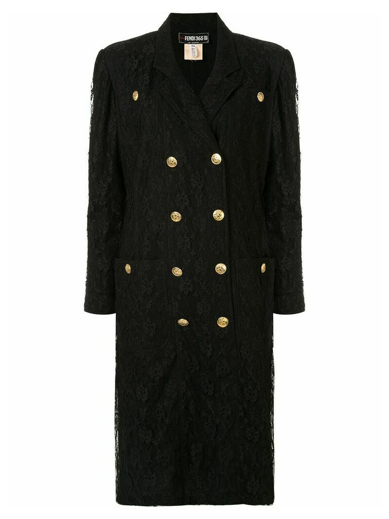 Fendi Pre-Owned lace overlay double-breasted coat - Black