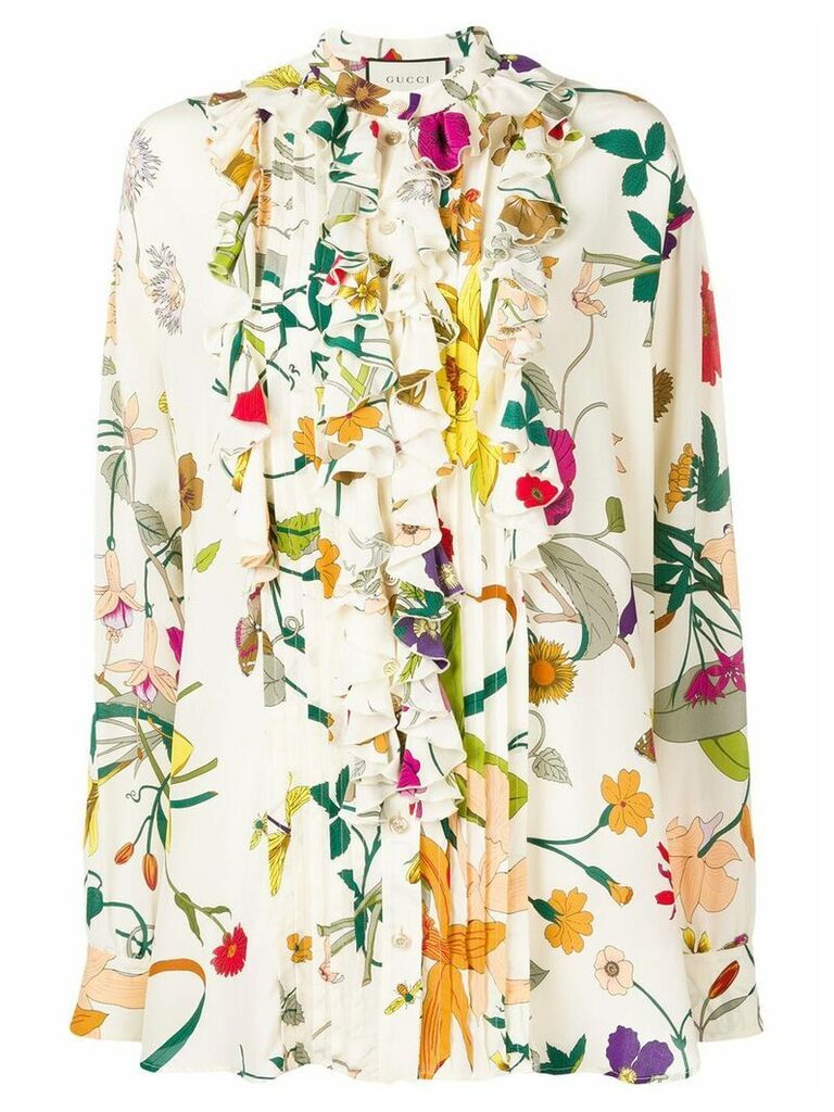 Gucci ruffle trim floral shirt - NEUTRALS