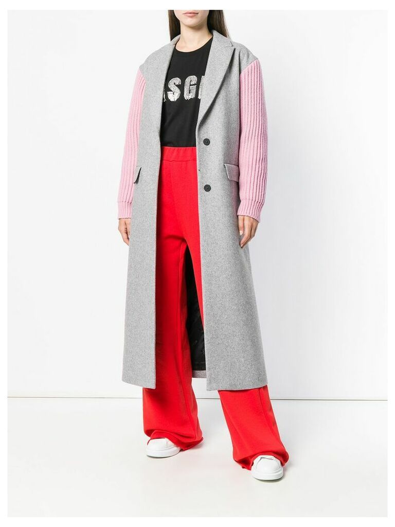 MSGM contrasting belted coat - Grey