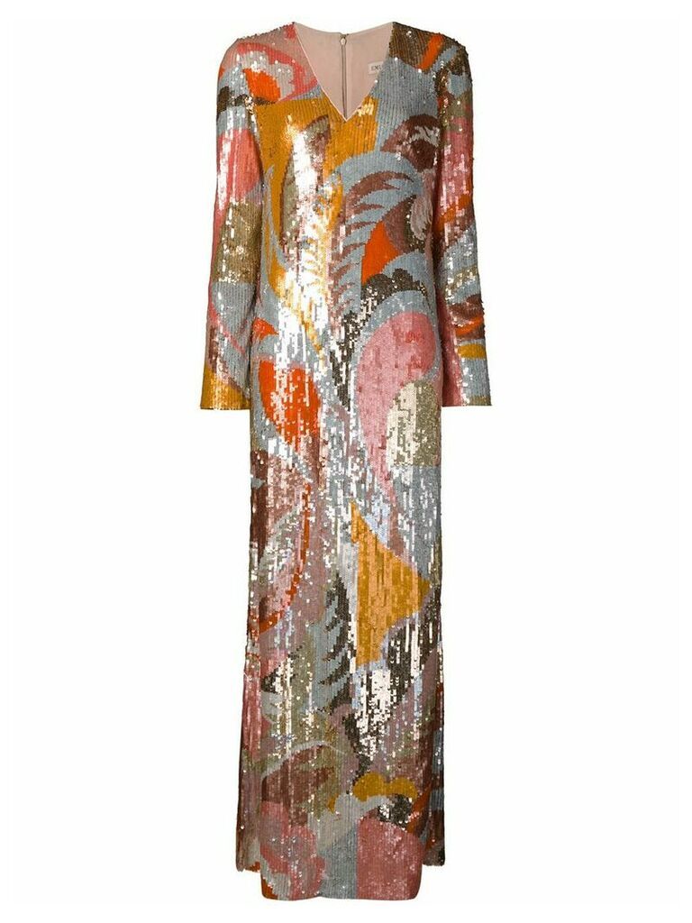Emilio Pucci Sequin Embroidered Long Dress - ORANGE