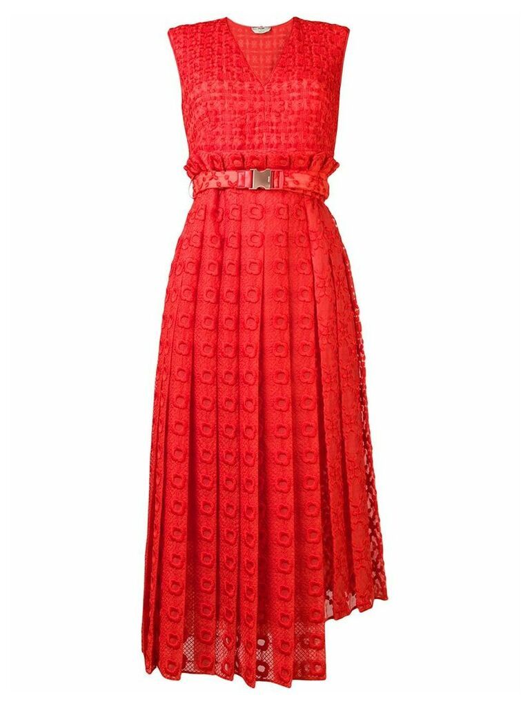 Fendi textured belted dress - ORANGE