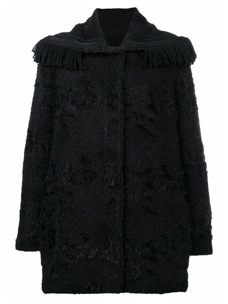 Ermanno Scervino fringed-collar fitted coat - Black