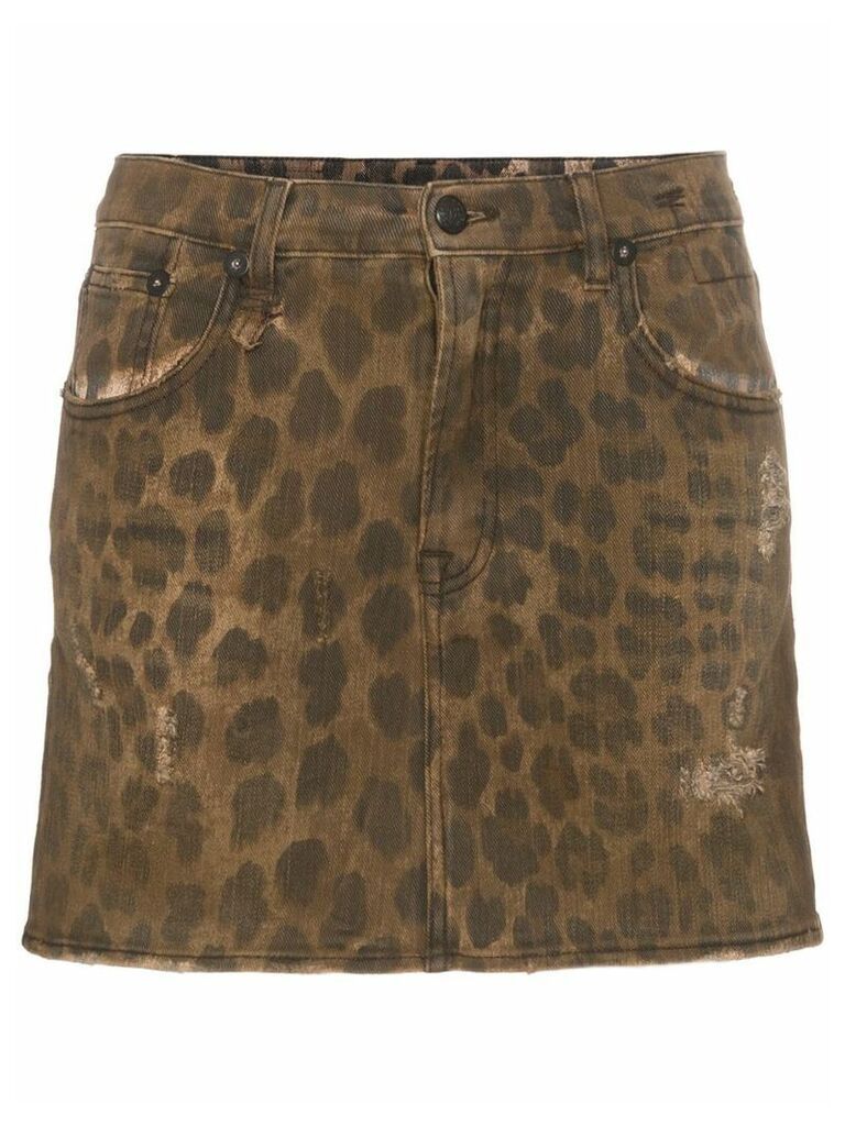 R13 high rise leopard print cotton mini skirt - Neutrals