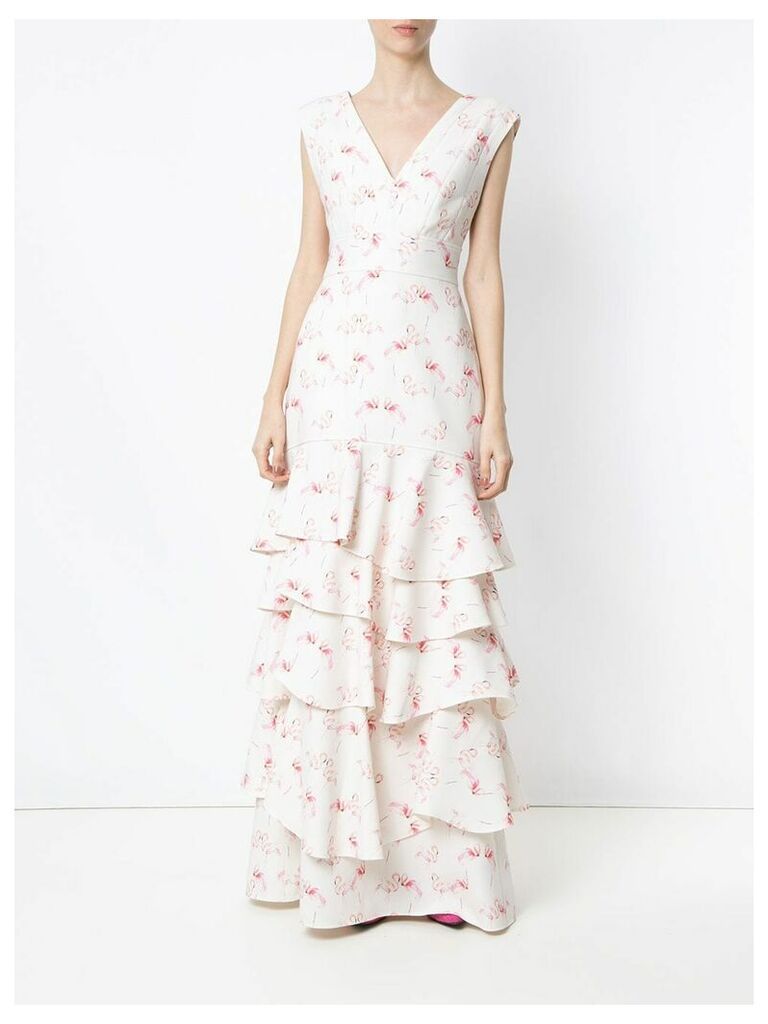 Olympiah flamingo print gown - White