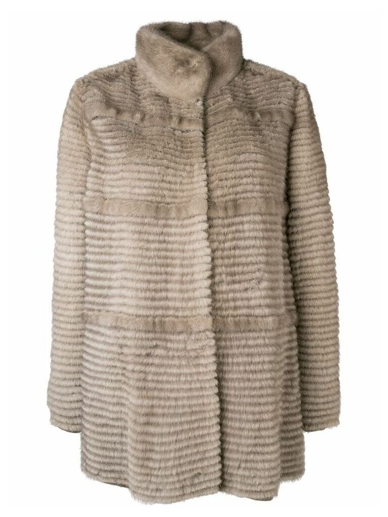 Liska paneled mid-length coat - NEUTRALS