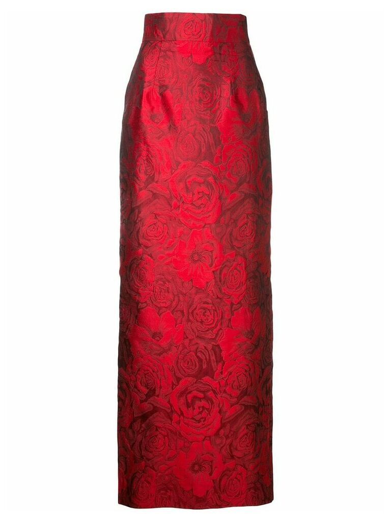 Bambah Rose Jacquard Pencil skirt - Red