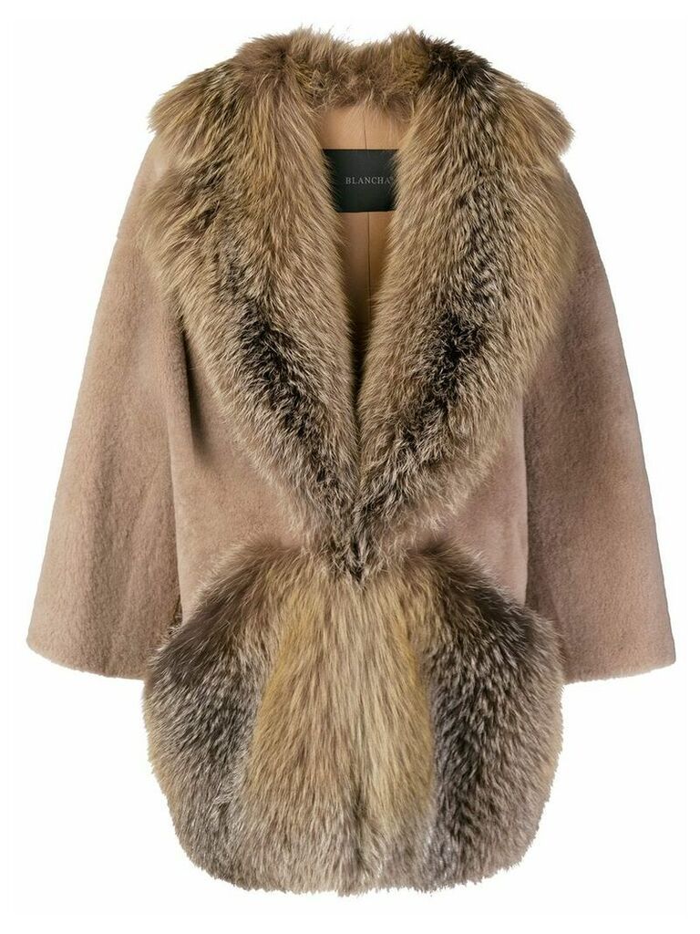 Blancha fur trimmed cocoon coat - Brown