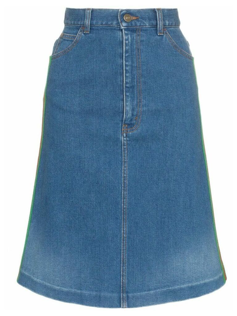 Gucci contrast side stripe A-line denim skirt - Blue