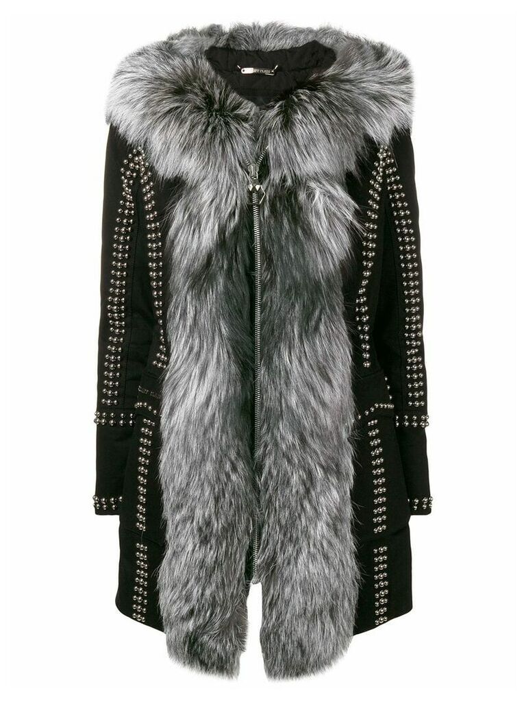 Philipp Plein studded zipped fur-trim coat - Black