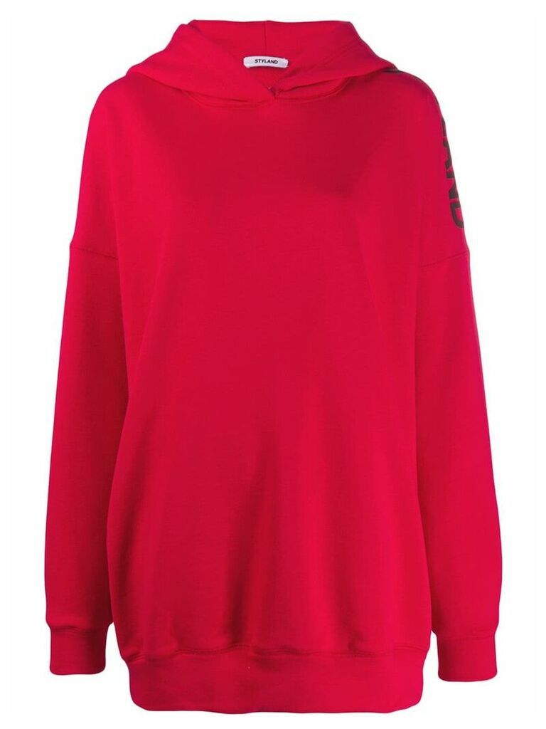 Styland logo sleeve print hoodie - Red