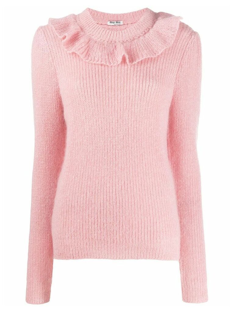 Miu Miu ruffled detailed knitted sweater - PINK