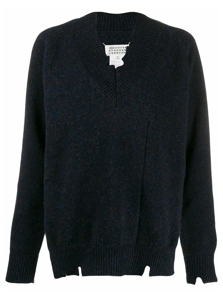 Maison Margiela distressed V-neck sweater - Blue