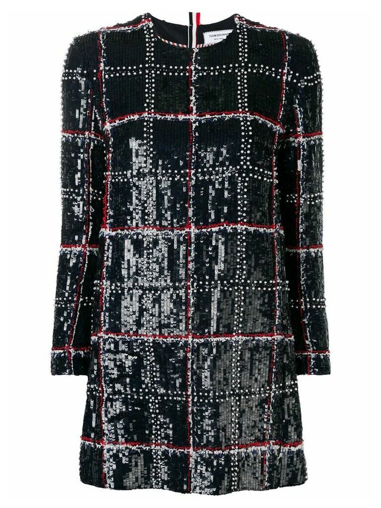 Thom Browne sequinned-embroidered checked mini dress - Blue