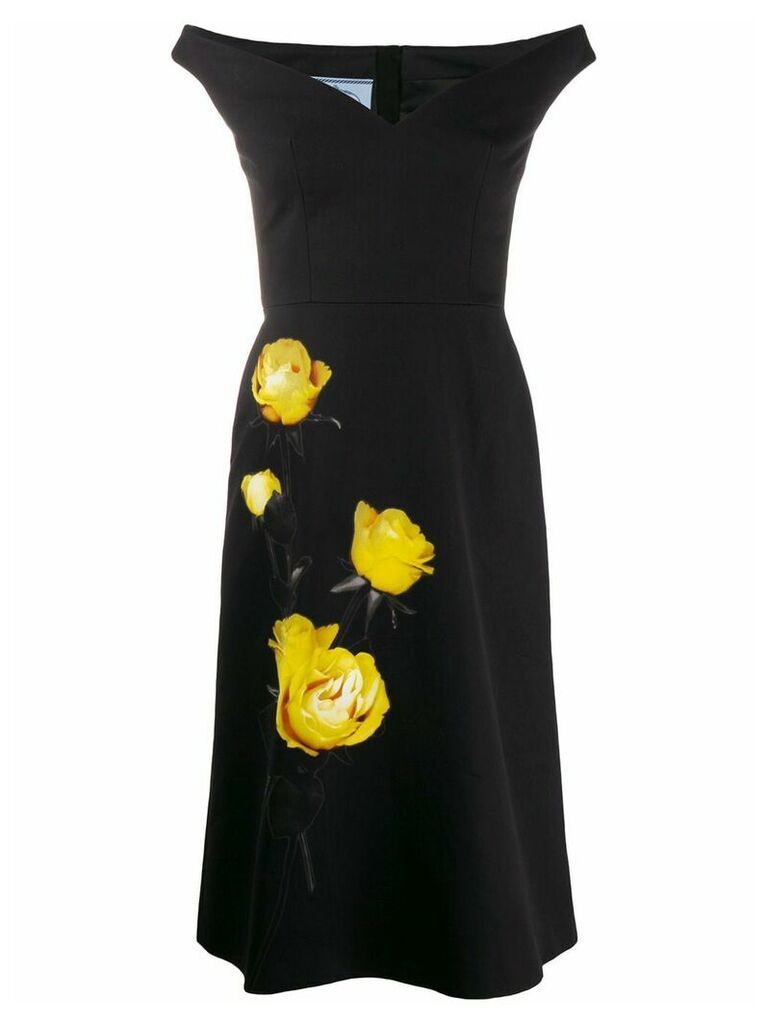 Prada off-the-shoulder rose print dress - Black