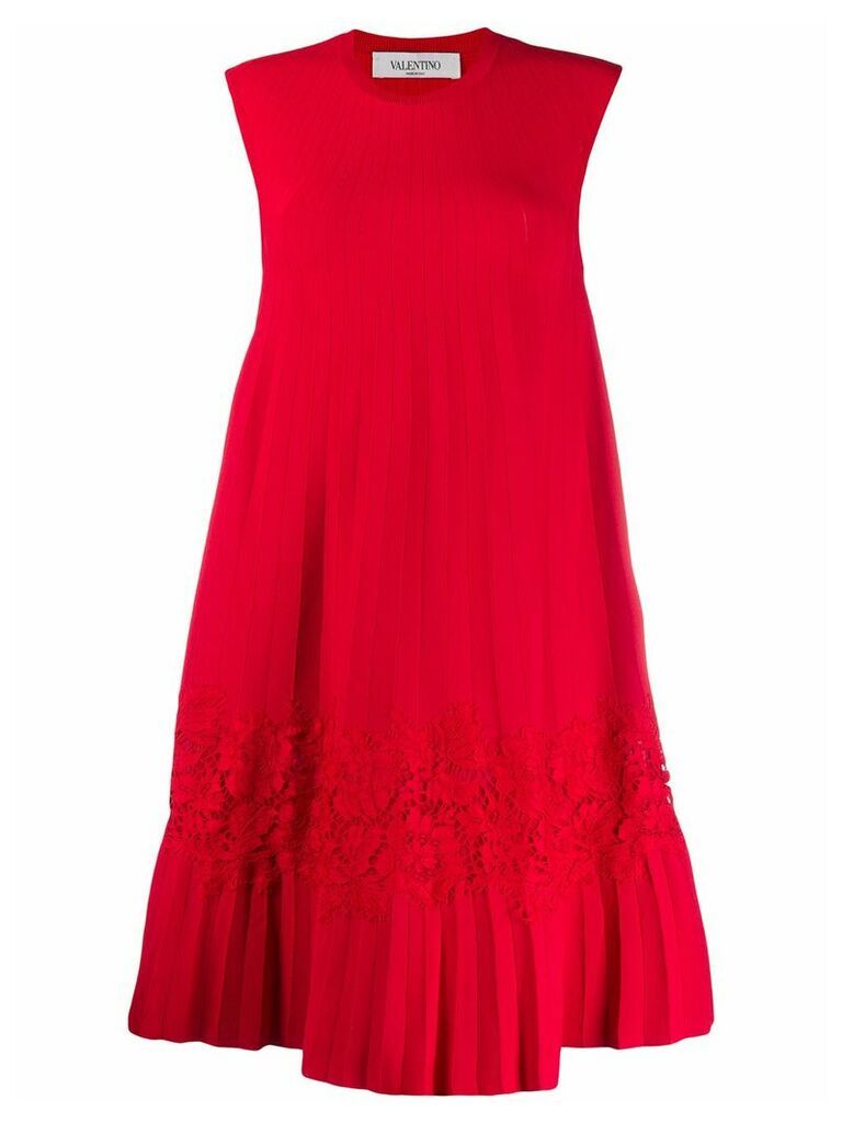 Valentino lace panel pleated dress - Red