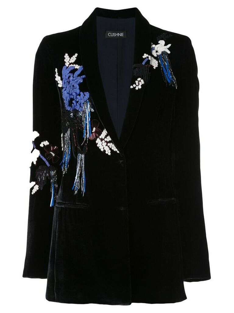Cushnie velvet embroidered blazer - Blue