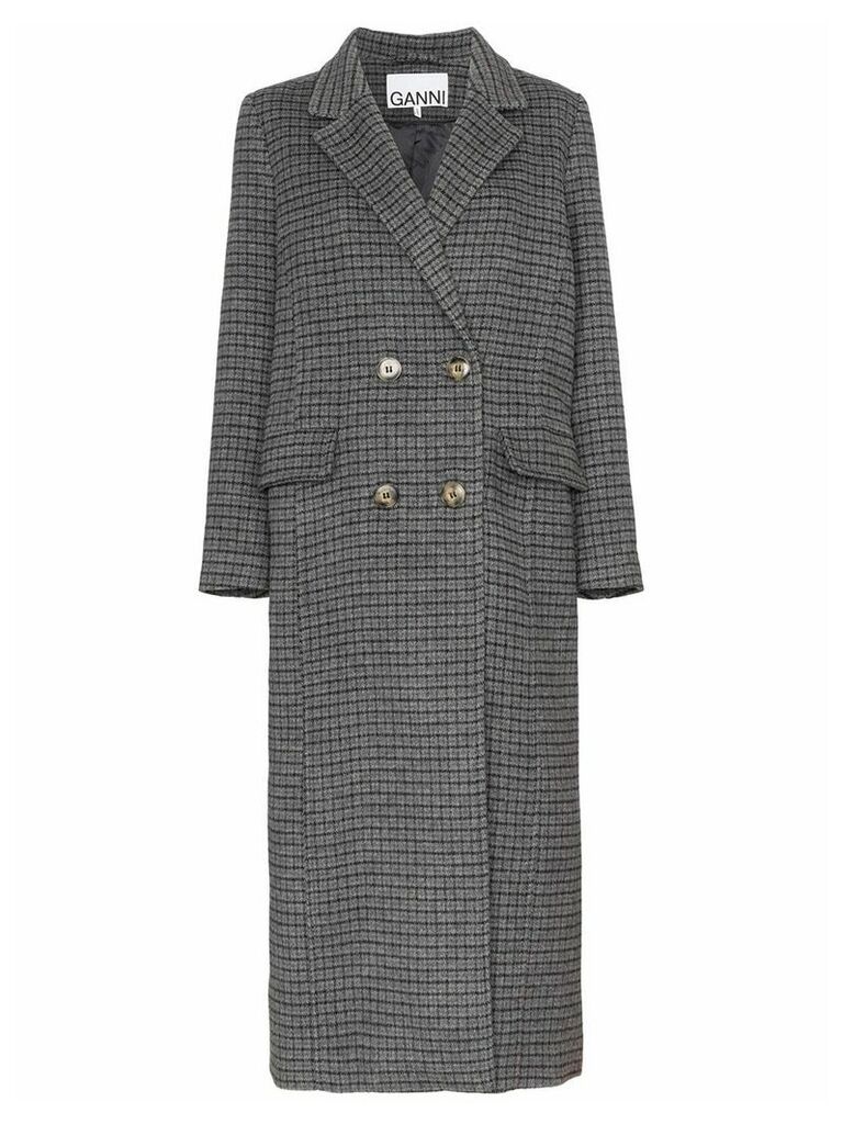 GANNI double-breasted checked coat - Grey