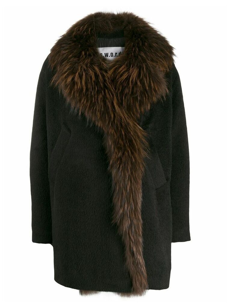 S.W.O.R.D 6.6.44 fur trimmed cocoon coat - Black