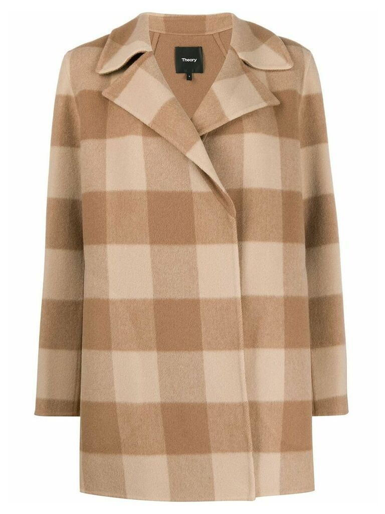 Theory double-faced check coat - Brown