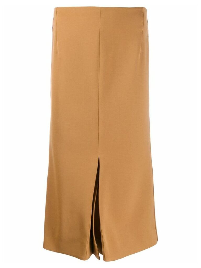 Victoria Beckham pleat-detail fitted midi-skirt - Brown