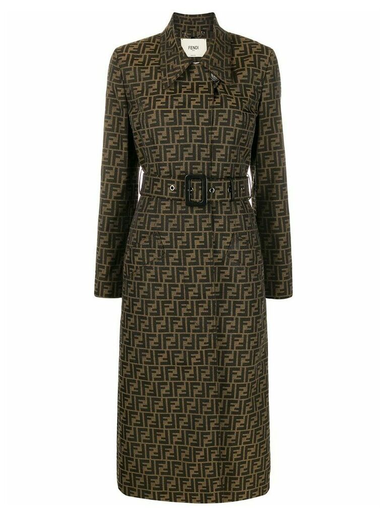 Fendi belted FF motif trench coat - Brown