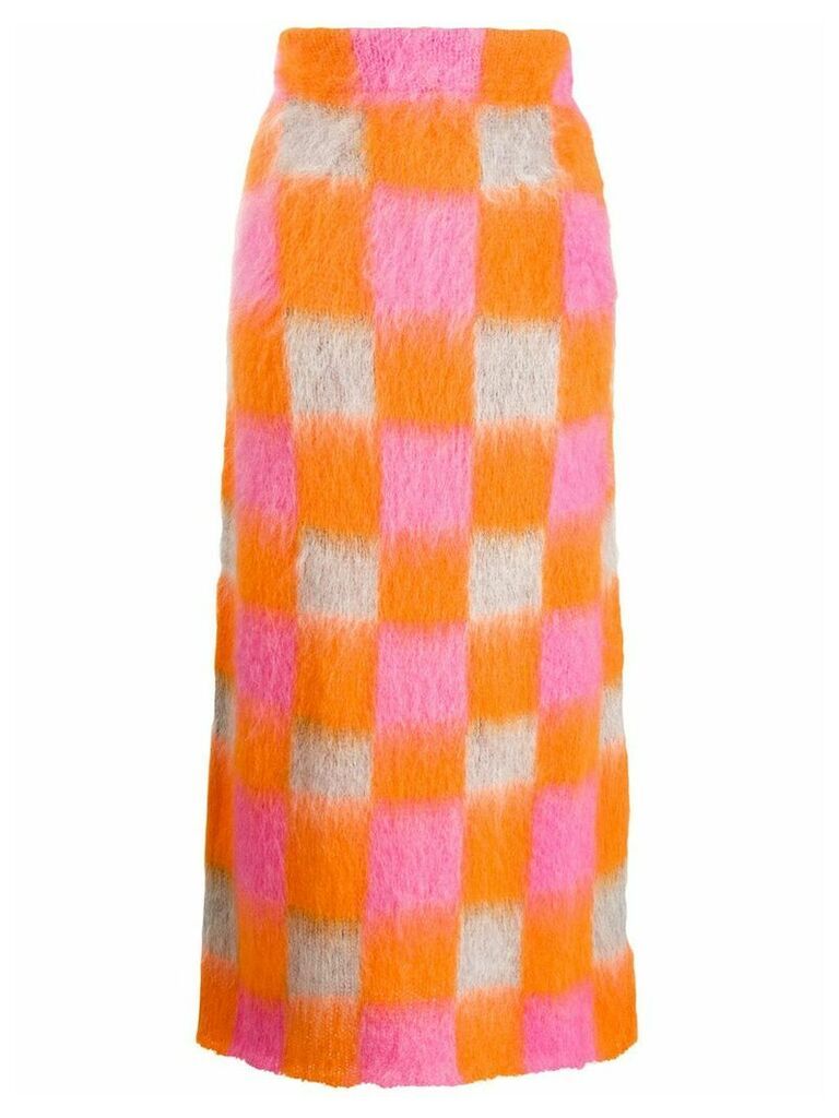Kenzo knitted checkered skirt - ORANGE