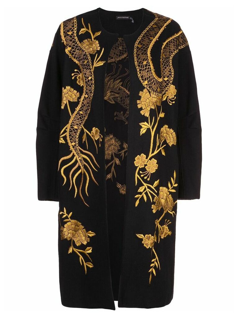 Josie Natori embroidered dragon coat - Black