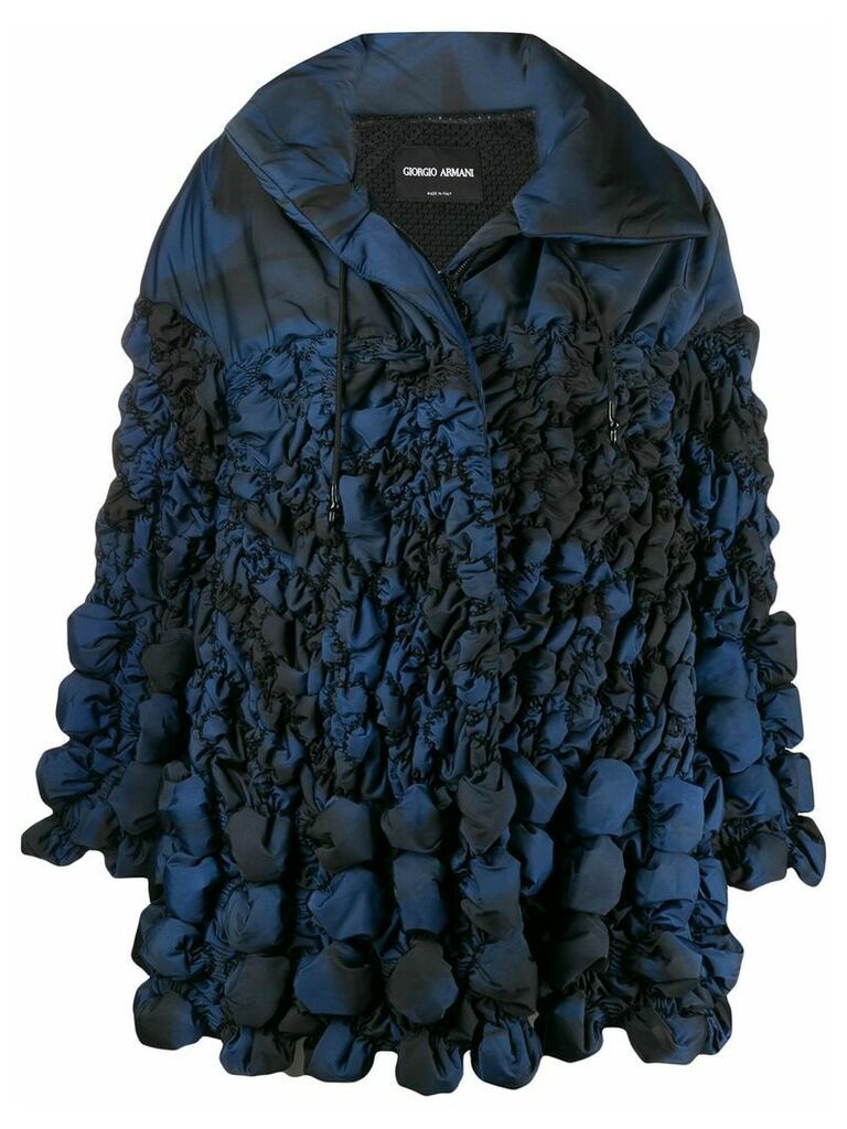Giorgio Armani printed shirred shell coat - Blue