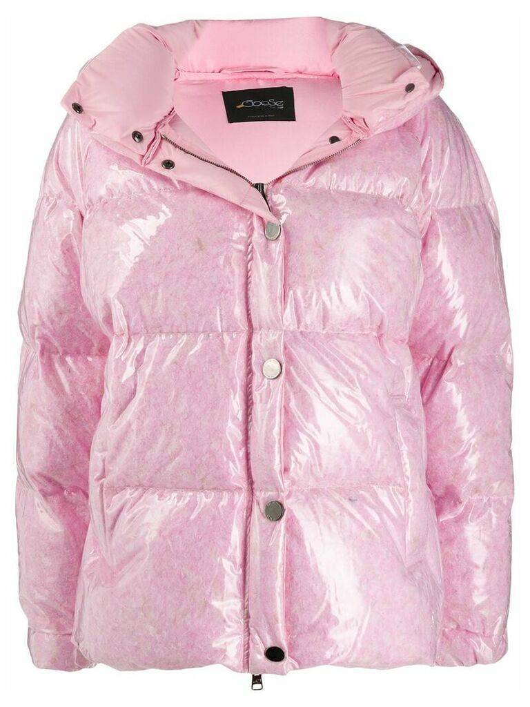 Goose Tech patent hooded padded coat - PINK