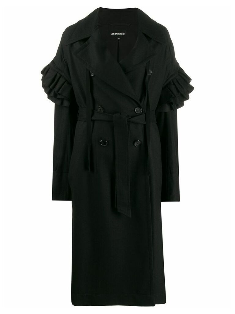 Ann Demeulemeester ruffled sleeves double breasted coat - Black