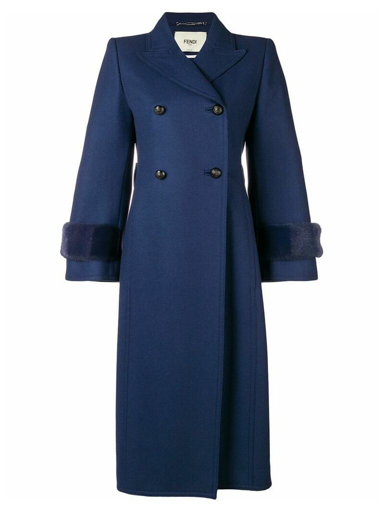 Fendi embellished double breasted coat - Blue