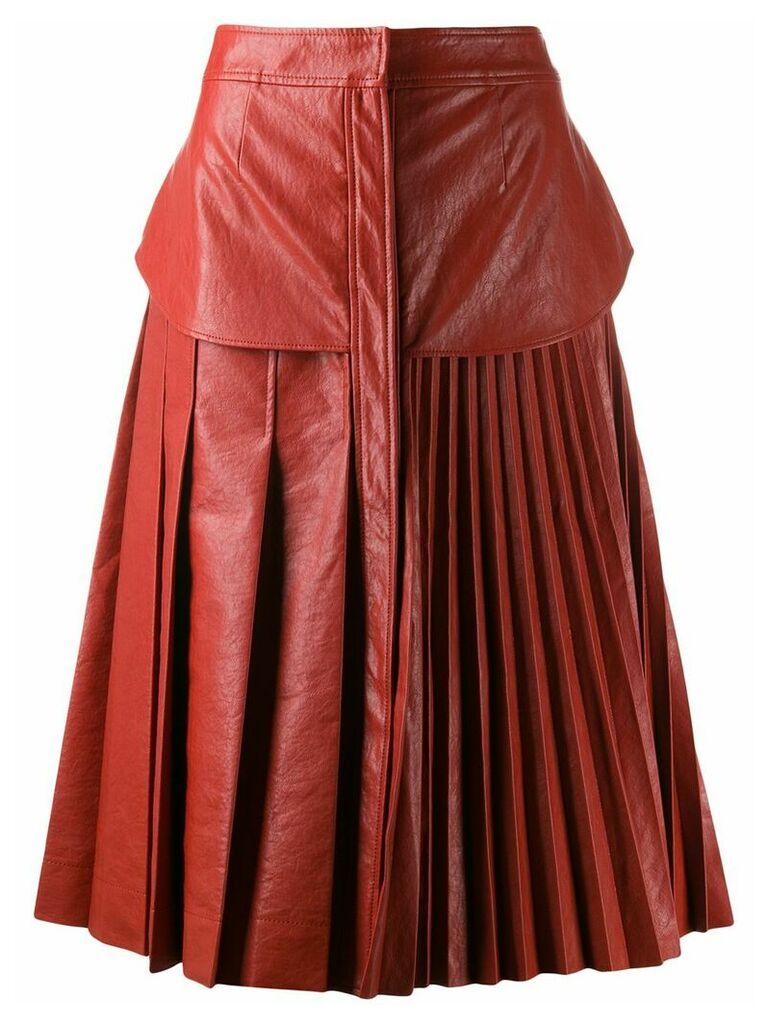 Cédric Charlier faux leather pleated skirt - ORANGE