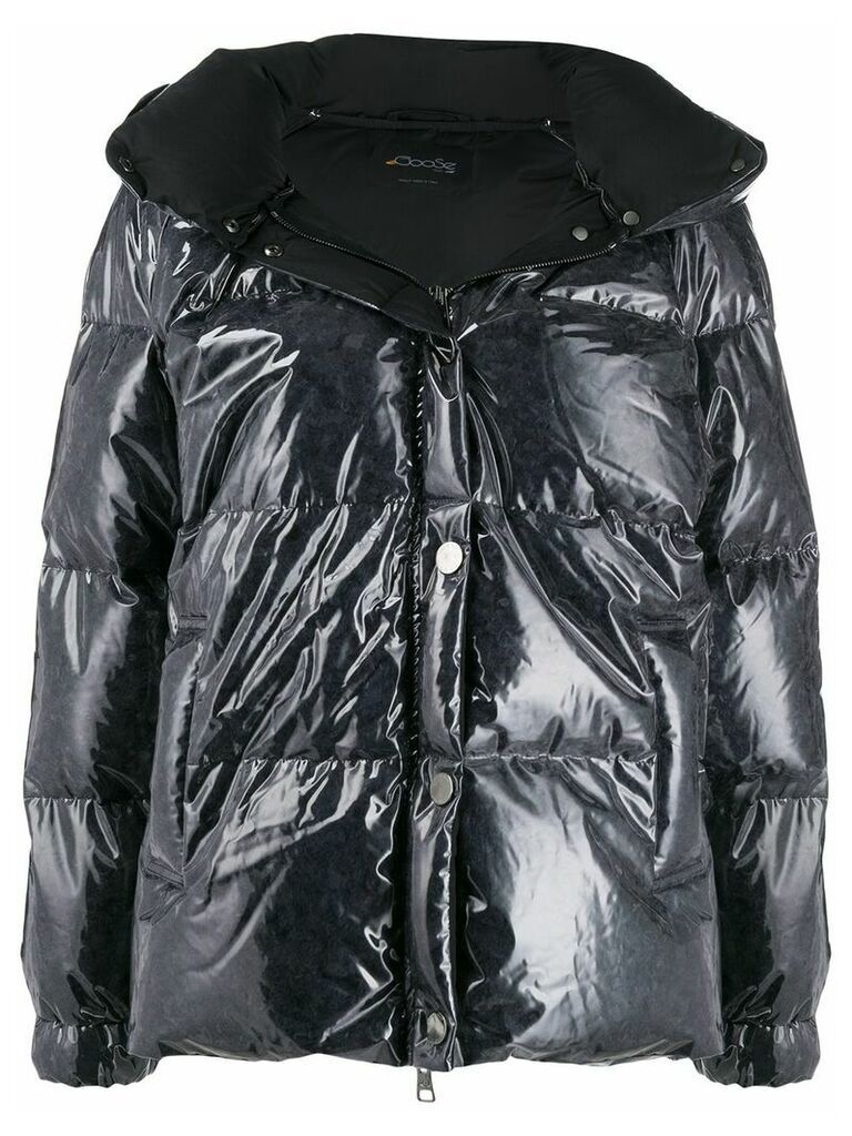 Goose Tech patent hooded padded coat - Black