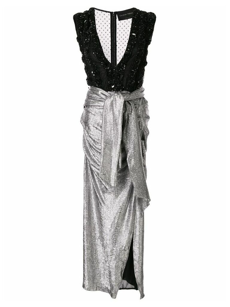 Christian Pellizzari embellished deep-neck dress - SILVER