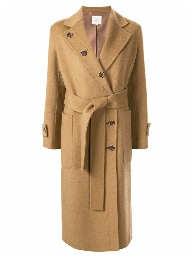 Moon J belted double-breasted coat - Brown