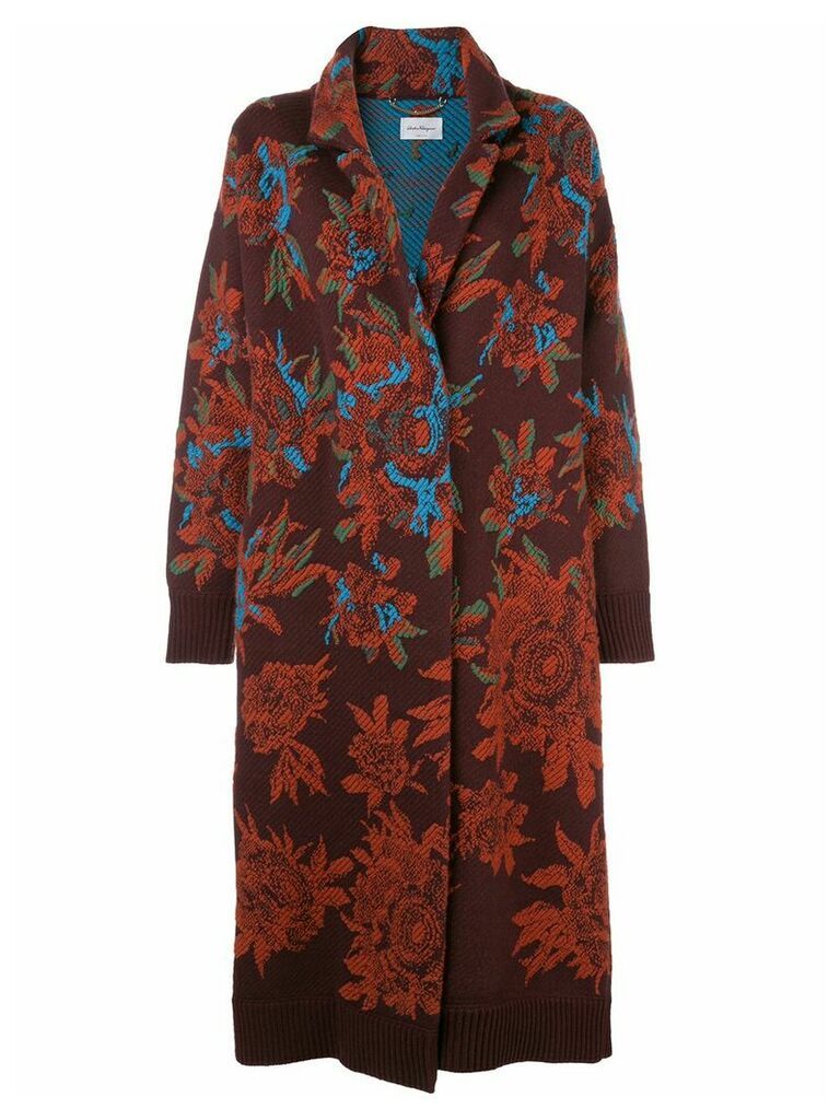 Salvatore Ferragamo jacquard floral cardigan coat - Purple