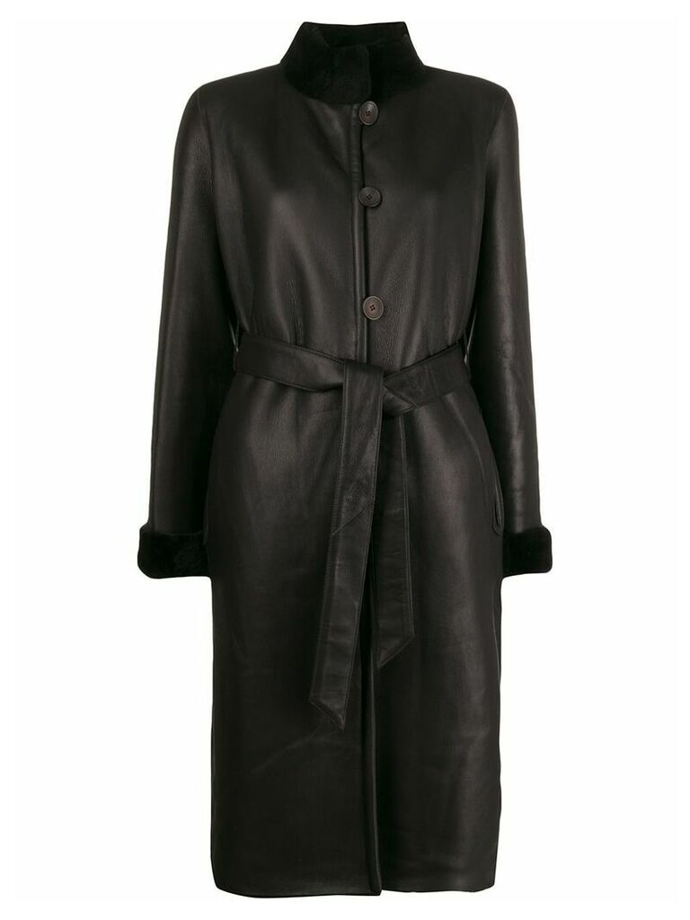 Liska shearling-trimmed belted coat - Black