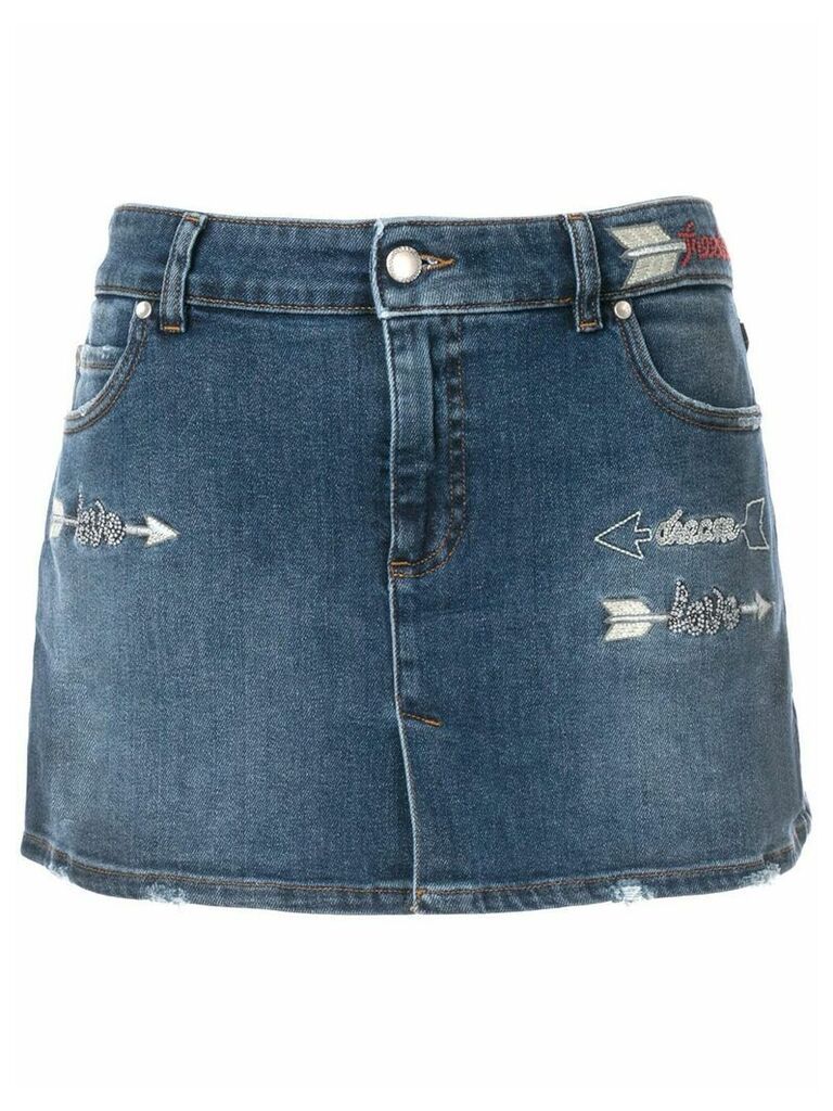RedValentino love embroidery denim skirt shorts - Blue