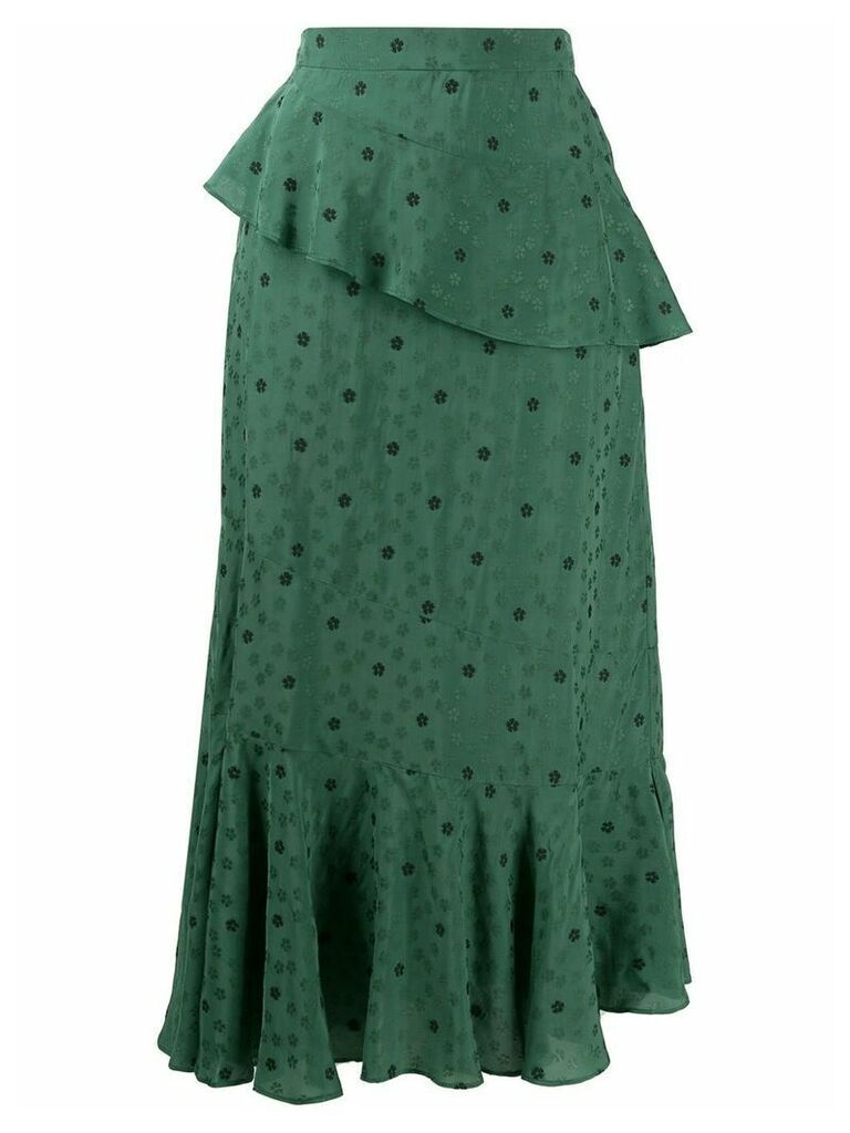Alexa Chung floral-jacquard ruffle skirt - Green