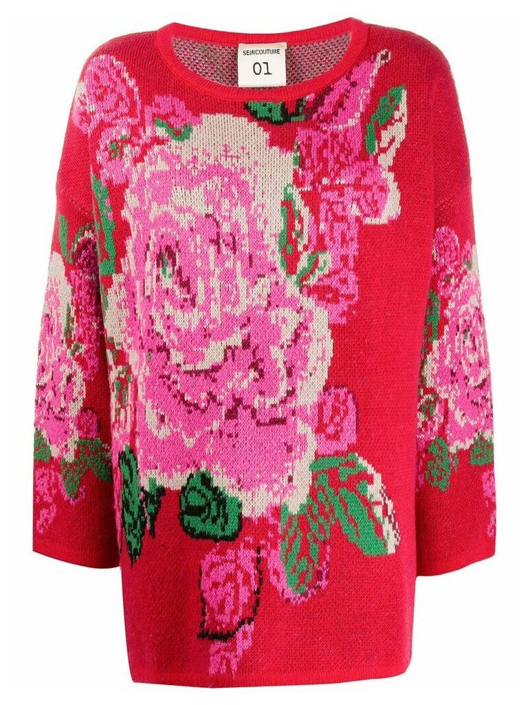 Semicouture boxy floral patterned sweater - Red