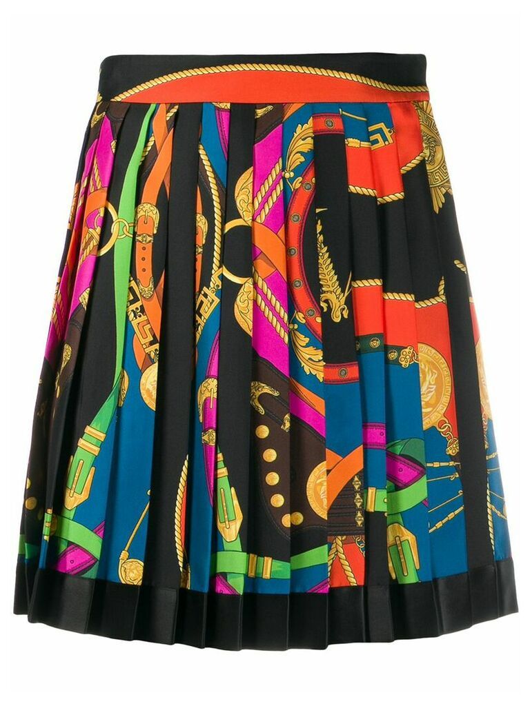 Versace belt print pleated skirt - Black