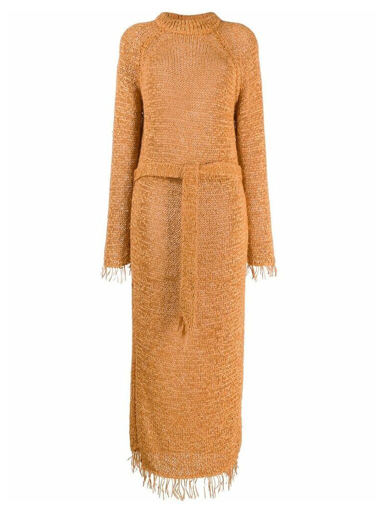 Nanushka loose knit fringe dress - ORANGE