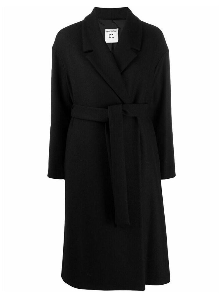 Semicouture belted double-breasted coat - Black