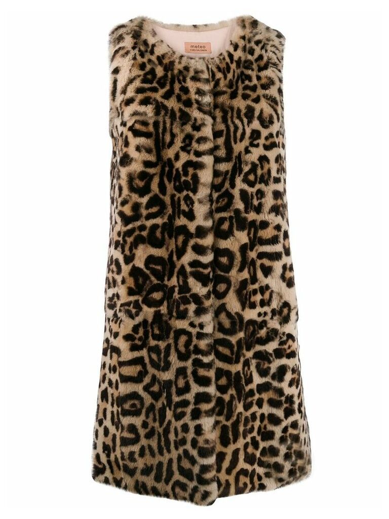 Yves Salomon Meteo textured leopard print coat - Brown