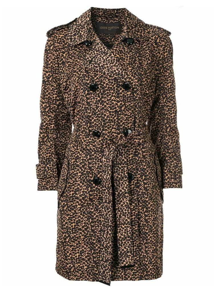 Louis Vuitton pre-owned leopard print trench coat - Brown