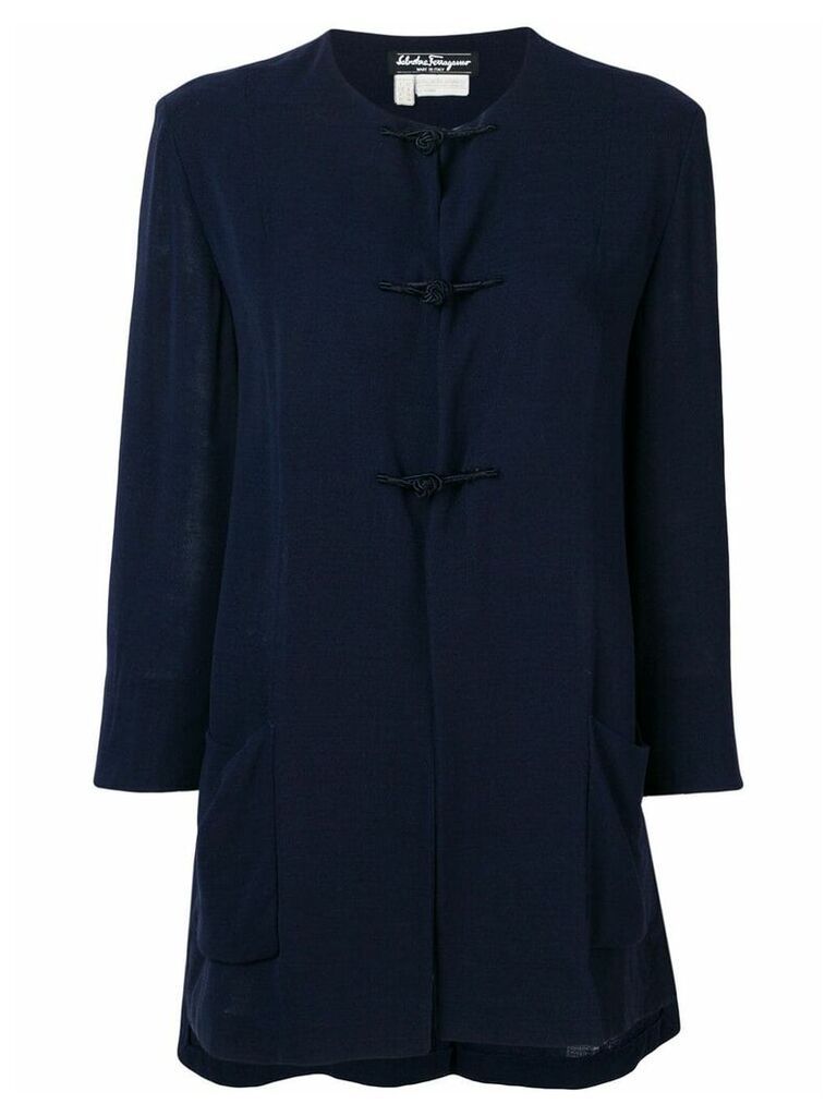 Salvatore Ferragamo Pre-Owned 1970's collarless flared coat - Blue